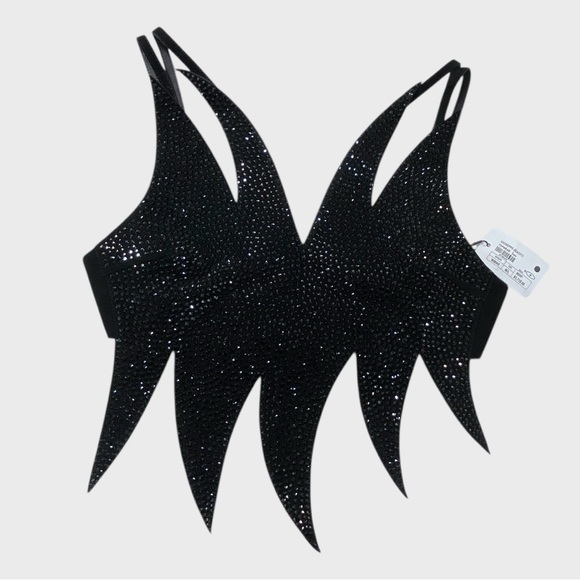 Giuseppe Zanotti NWT Black Leather Crystal Embellished Zig Zag Top Size M/L